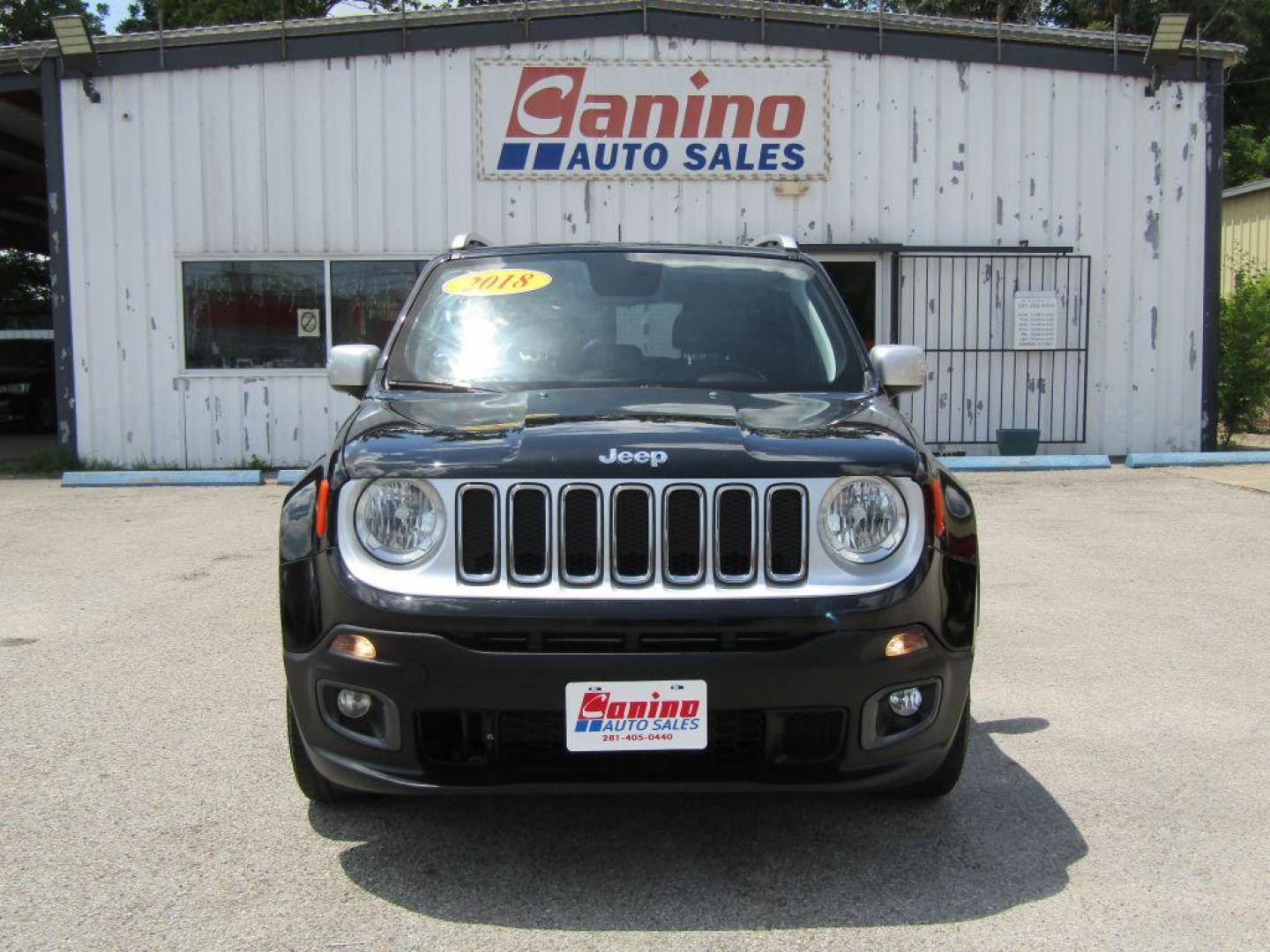 2018 BLACK JEEP RENEGADE LIMITED (ZACCJADBXJP) with an 2.4L engine, Automatic transmission, located at 830 E. Canino Rd., Houston, TX, 77037, (281) 405-0440, 38.358219, -81.729942 - VENGA A VISITARNOS A CANINO AUTO SALES. ENTRE CAMINANDO Y SALGA MANEJANDO. APROVACION GARANTIZADA CON REQUISITOS MINIMOS! PREGUNTEN POR JESSICA, MAY, O CARRIE PARA SU APROBACION SEGURA. ??830 E CANINO RD HOUSTON TX 77037 ??(281) 405-0440 come visit us today!! walk in/ drive out in minutes! - Photo#0