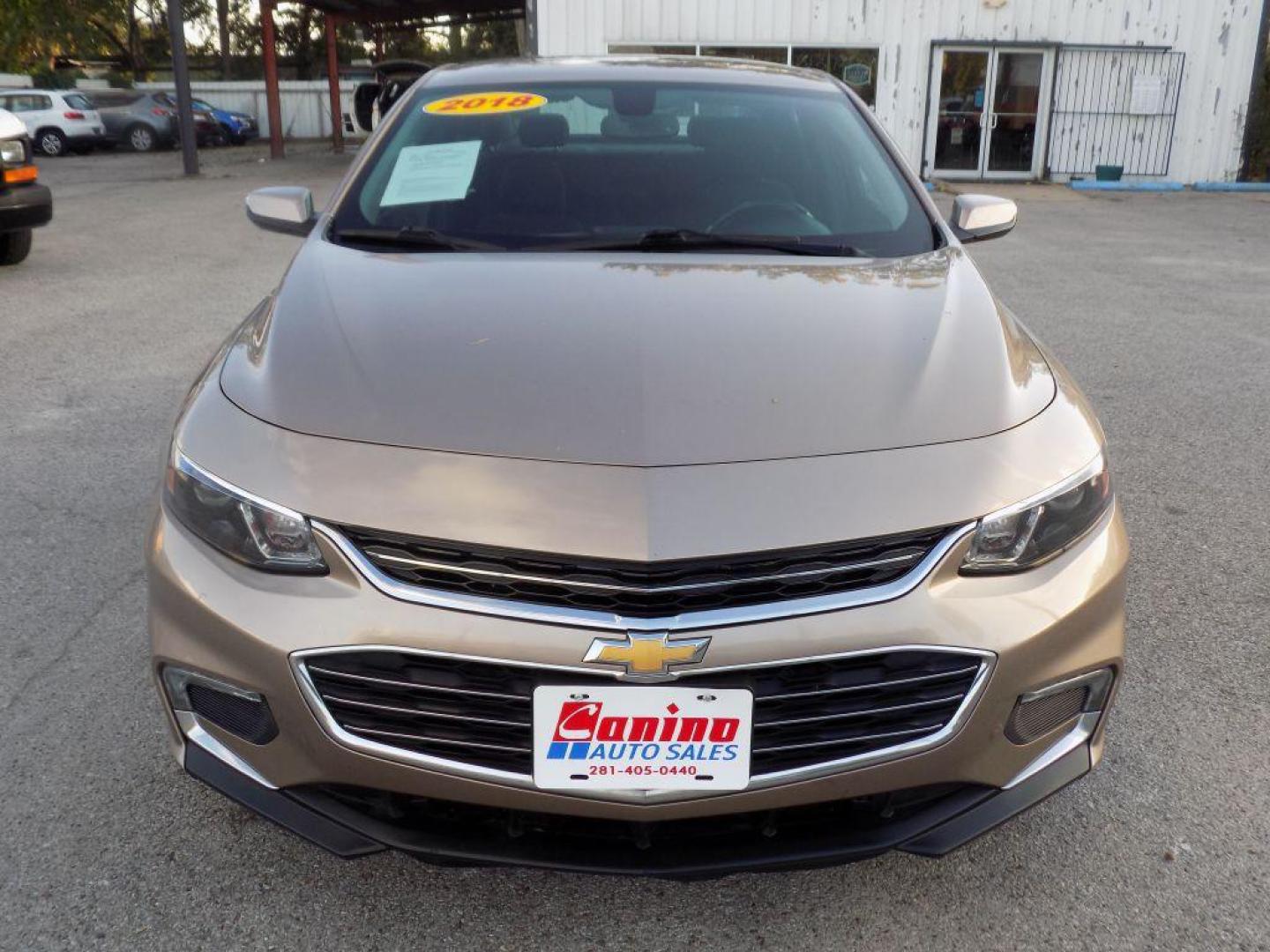 2018 GOLD CHEVROLET MALIBU LT (1G1ZD5ST3JF) with an 1.5L engine, Automatic transmission, located at 830 E. Canino Rd., Houston, TX, 77037, (281) 405-0440, 38.358219, -81.729942 - Photo#0