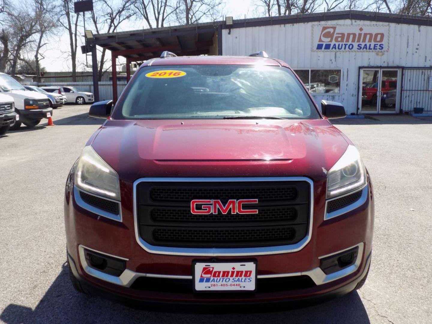 2016 RED GMC ACADIA SLE (1GKKRNED1GJ) with an 3.6L engine, Automatic transmission, located at 830 E. Canino Rd., Houston, TX, 77037, (281) 405-0440, 38.358219, -81.729942 - VENGA A VISITARNOS A CANINO AUTO SALES. ENTRE CAMINANDO Y SALGA MANEJANDO. APROVACION GARANTIZADA CON REQUISITOS MINIMOS! PREGUNTEN POR JESSICA, MAY, O CARRIE PARA SU APROBACION SEGURA. ??830 E CANINO RD HOUSTON TX 77037 ??(281) 405-0440 come visit us today!! walk in/ drive out in minutes! - Photo#0